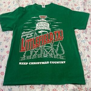 Waylon Jennings Shirt Medium Christmas Green SS Cotton Seasons Greetings Outlaw